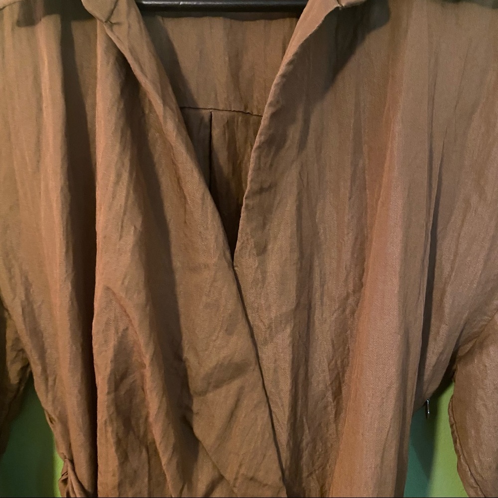 Zara limited edition draped caramel brown slit midi dress with sash belt - Picture 8 of 11